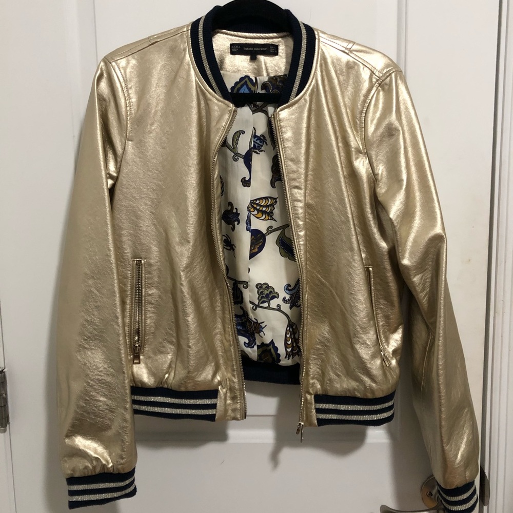 Gold zara bomber with floral interior